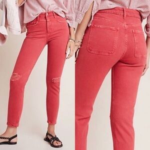 Pilcro & The Letterpress • Faded Red Distressed High Rise Jeans